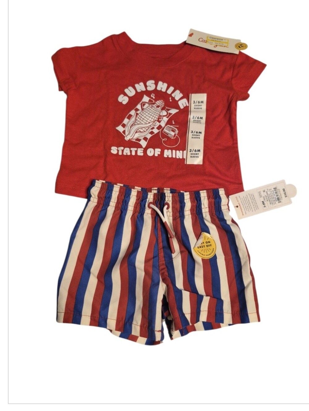 Red 'Sunshine State of Mind' Tee with Red, White & Blue Striped Shorts